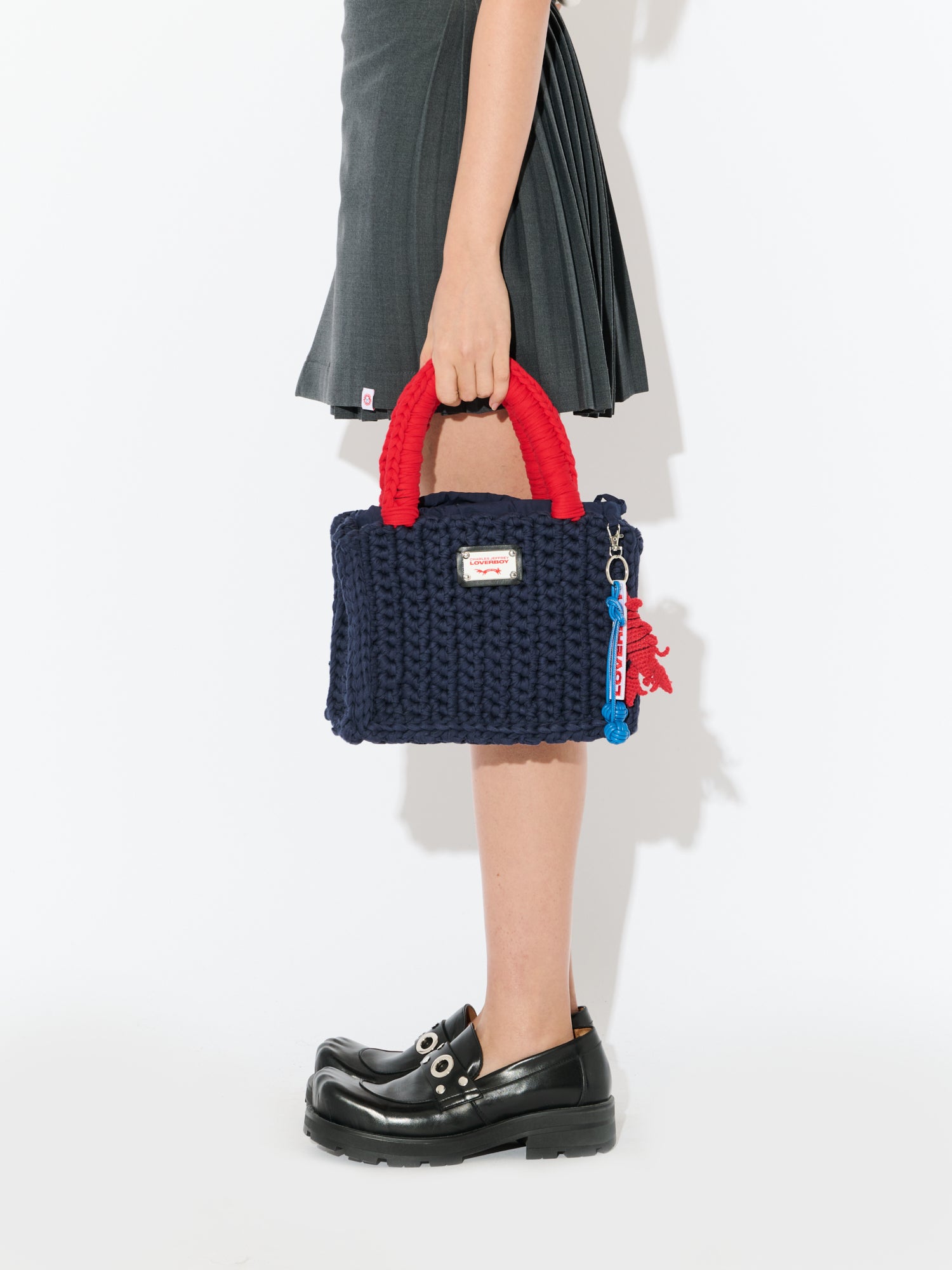 BUCKET BAG WITH LOBSTER CHARM in NAVY RED - Image 4
