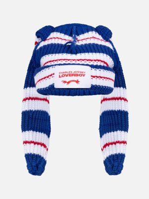 CHUNKY RABBIT BEANIE in BLUE RED WHITE STRIPE