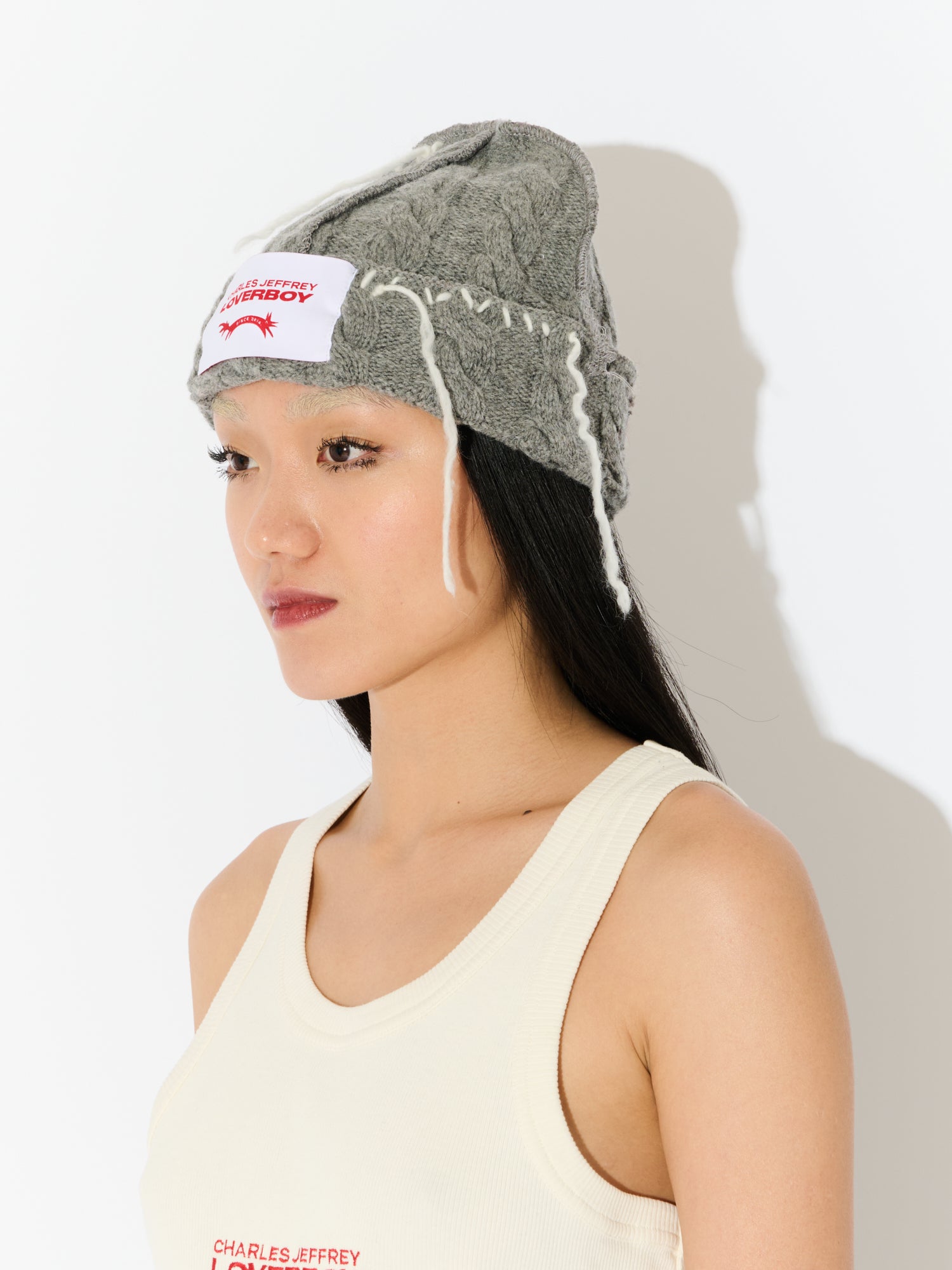 LOVERBOY CABLE BEANIE in GREY - Image 4