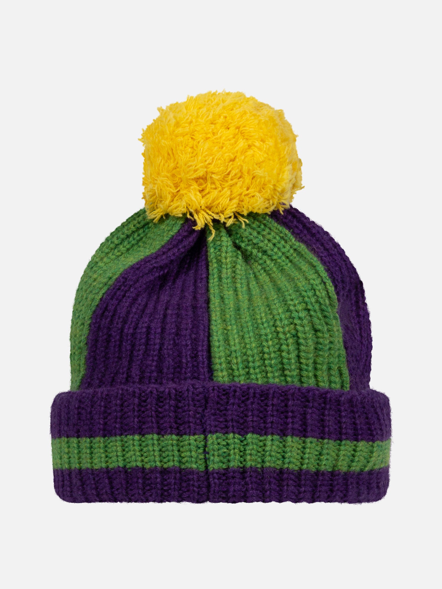 POMPOM BEANIE in GREEN PURPLE YELLOW - Image 2