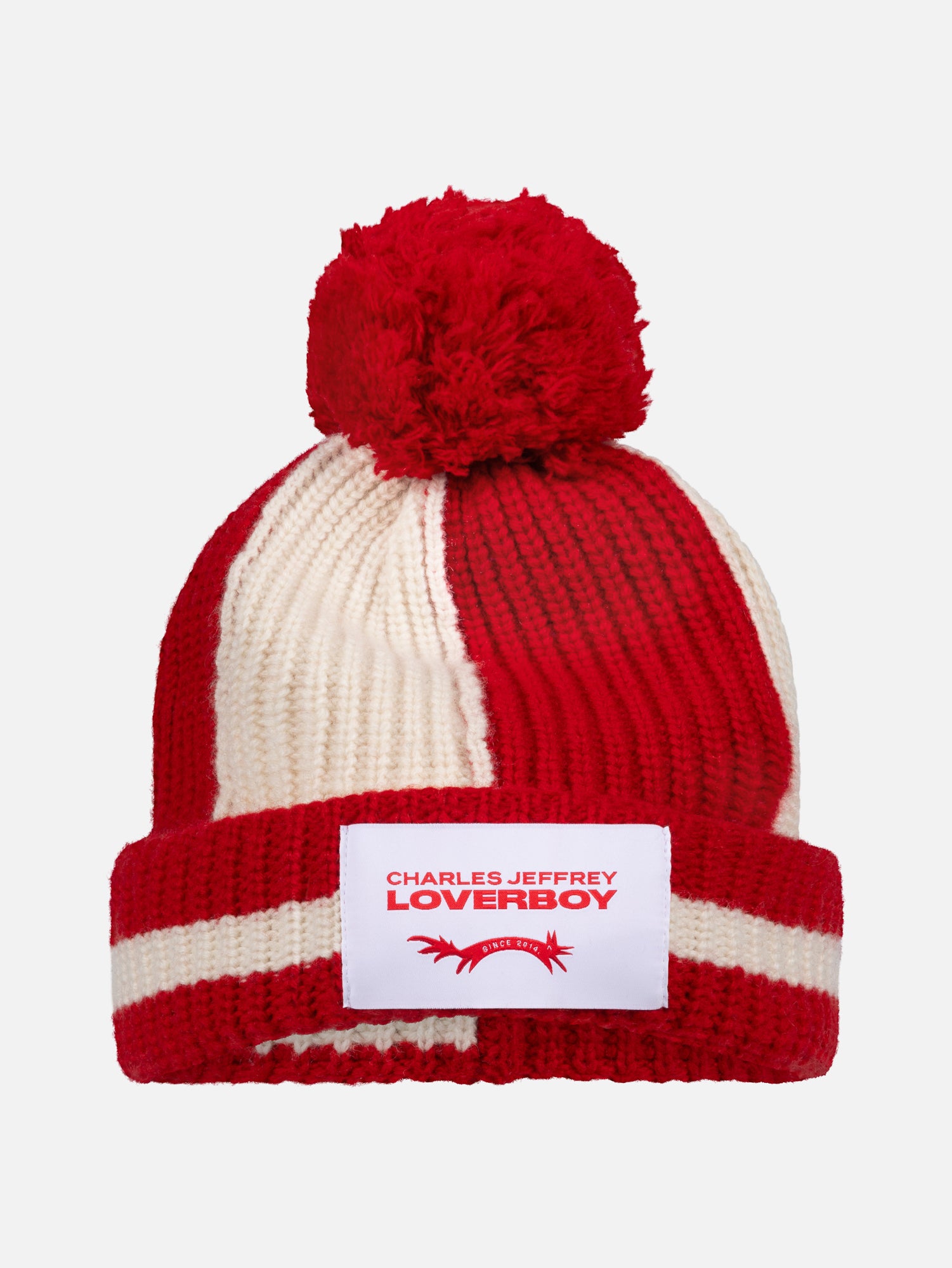 POMPOM BEANIE in RED ECRU