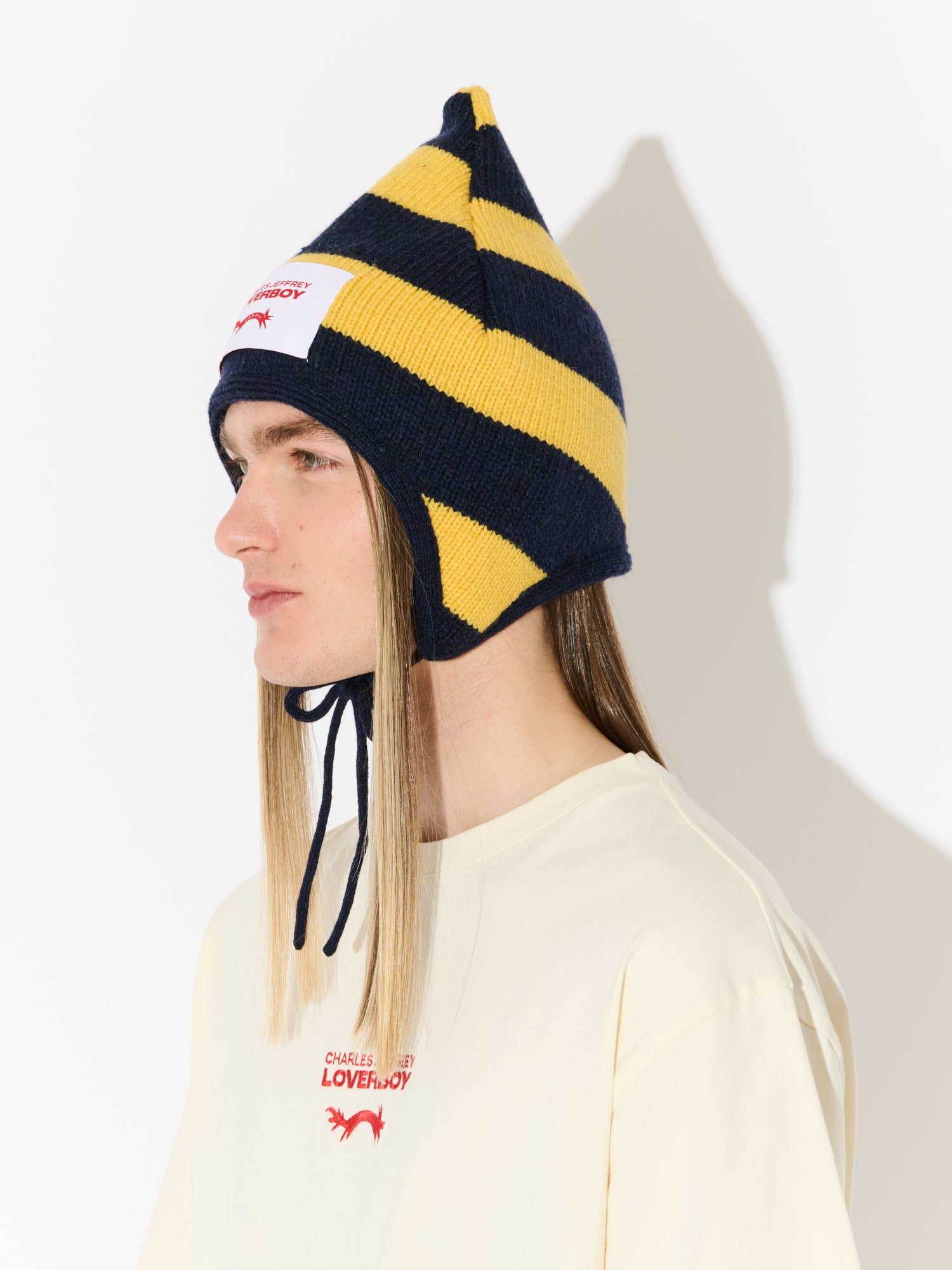 SPIKE BONNET in YELLOW NAVY BLUE STRIPE - Image 4