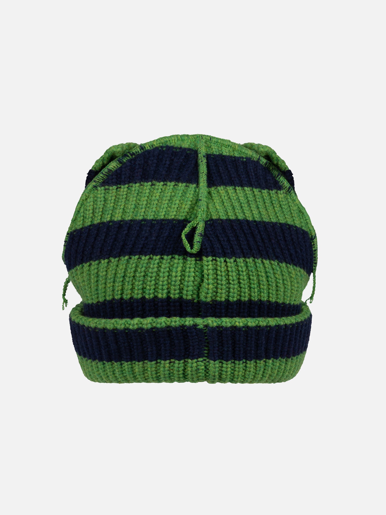 SUPERSIZED CHUNKY EARS BEANIE in GREEN NAVY STRIPE - Image 2