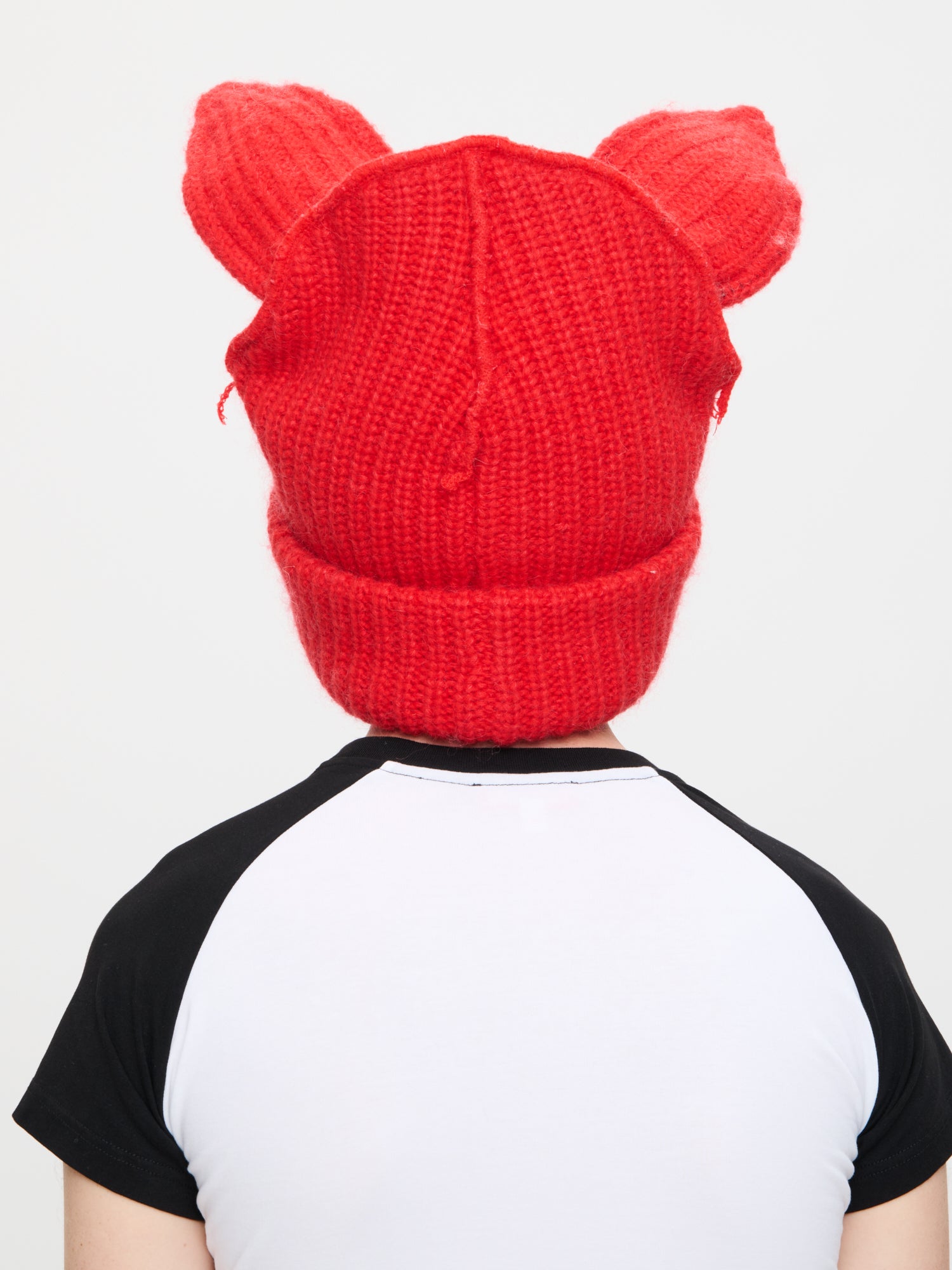 ARTISANAL SUPERSIZED FOX BEANIE in RED BLACK - Image 5