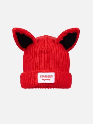 ARTISANAL SUPERSIZED FOX BEANIE in RED BLACK