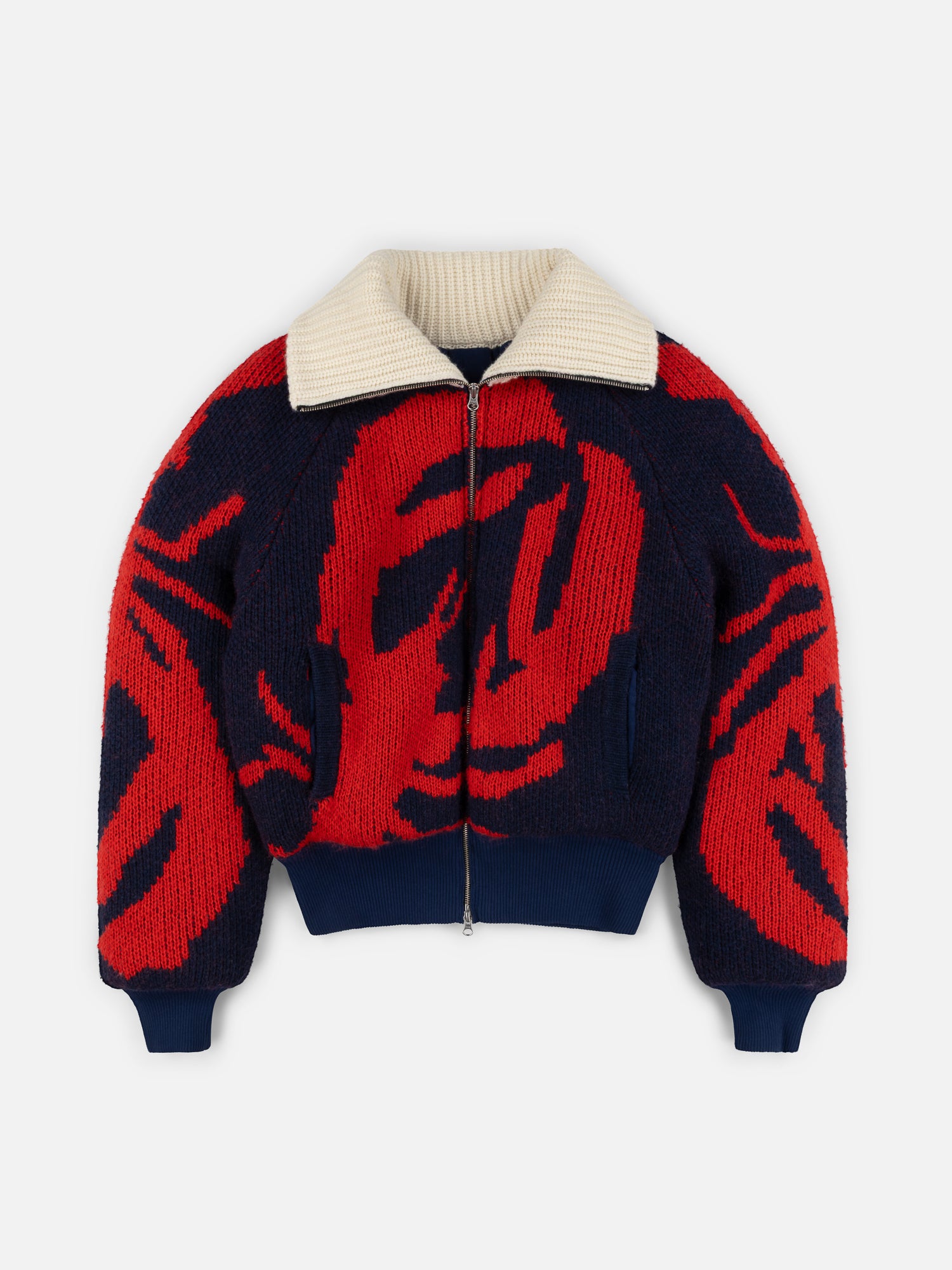 KNITTED PUFFER JACKET in RED NAVY WHITE - Image 5