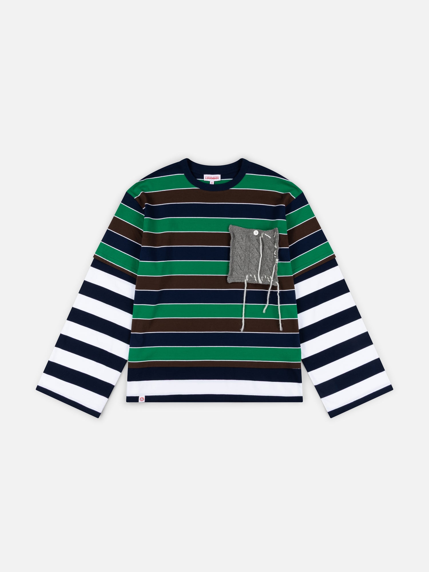 PATCH LONG SLEEVE 2-IN-1 TEE in GREEN NAVY BROWN STRIPE - Image 4