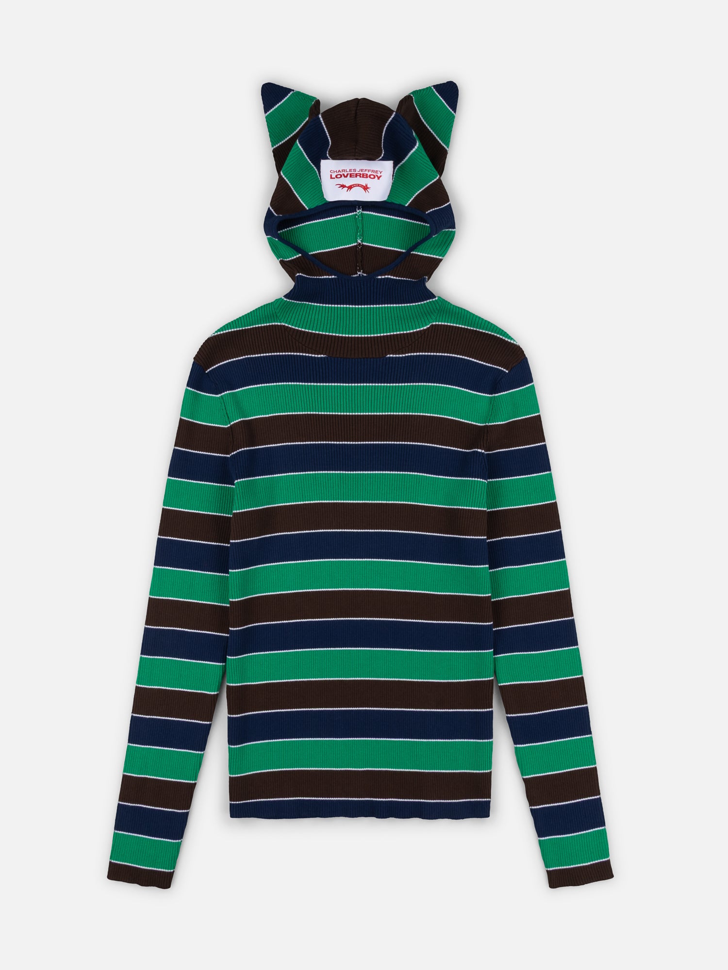 RIBBED EARS BALACLAVA JUMPER in GREEN NAVY STRIPE - Image 9