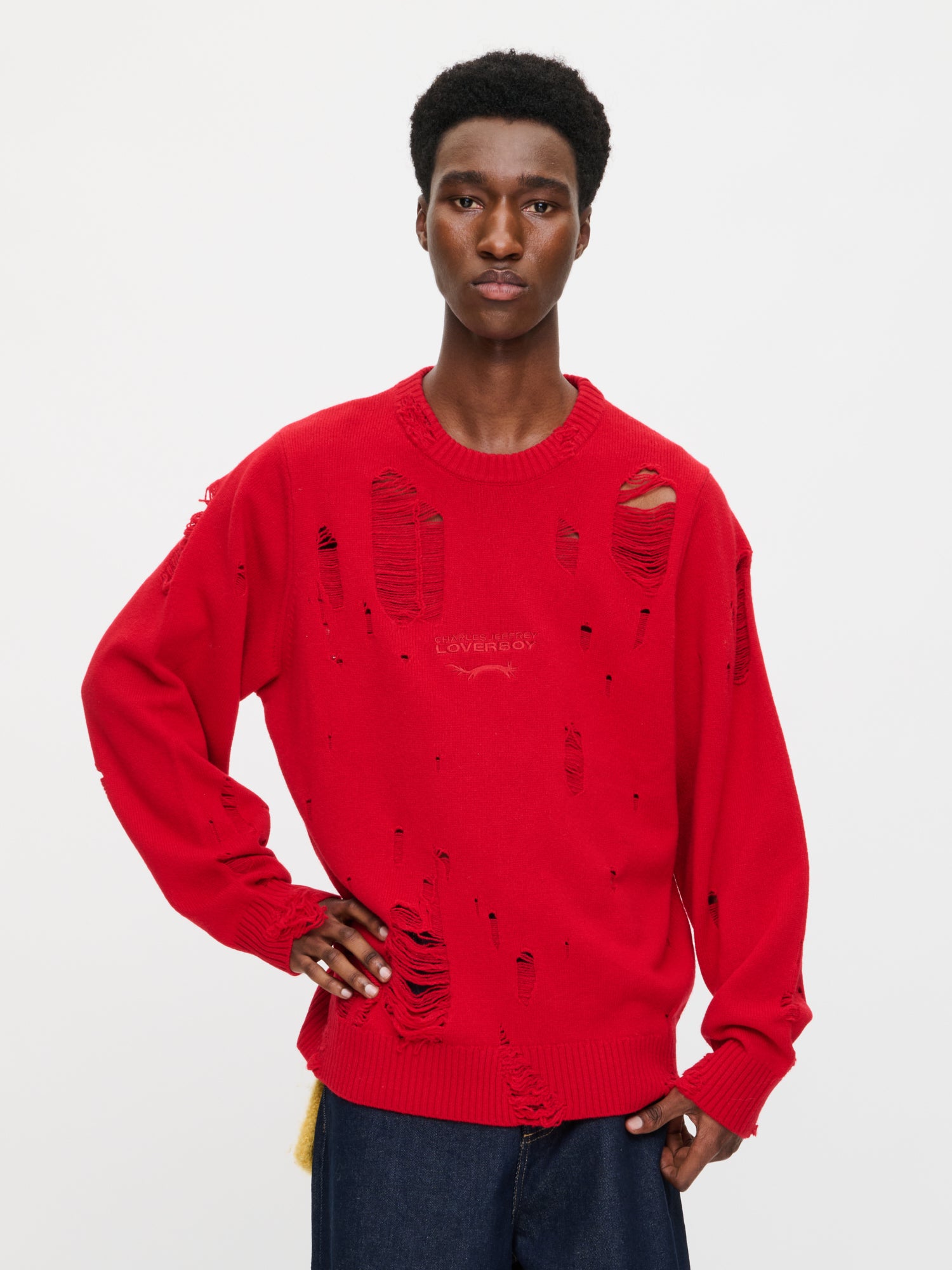DISTRESSED LOGO JUMPER in RED