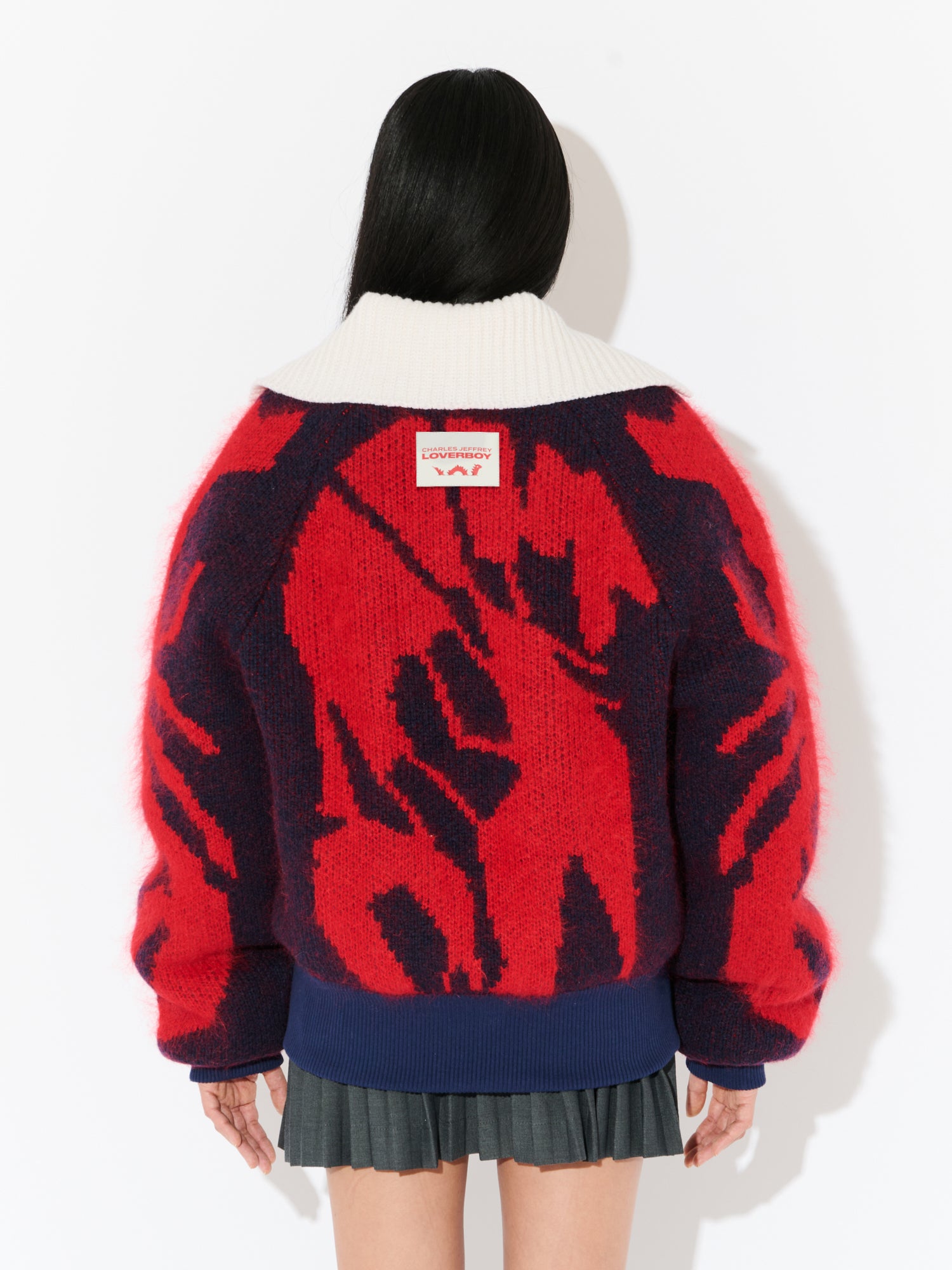 KNITTED PUFFER JACKET in RED NAVY WHITE - Image 4