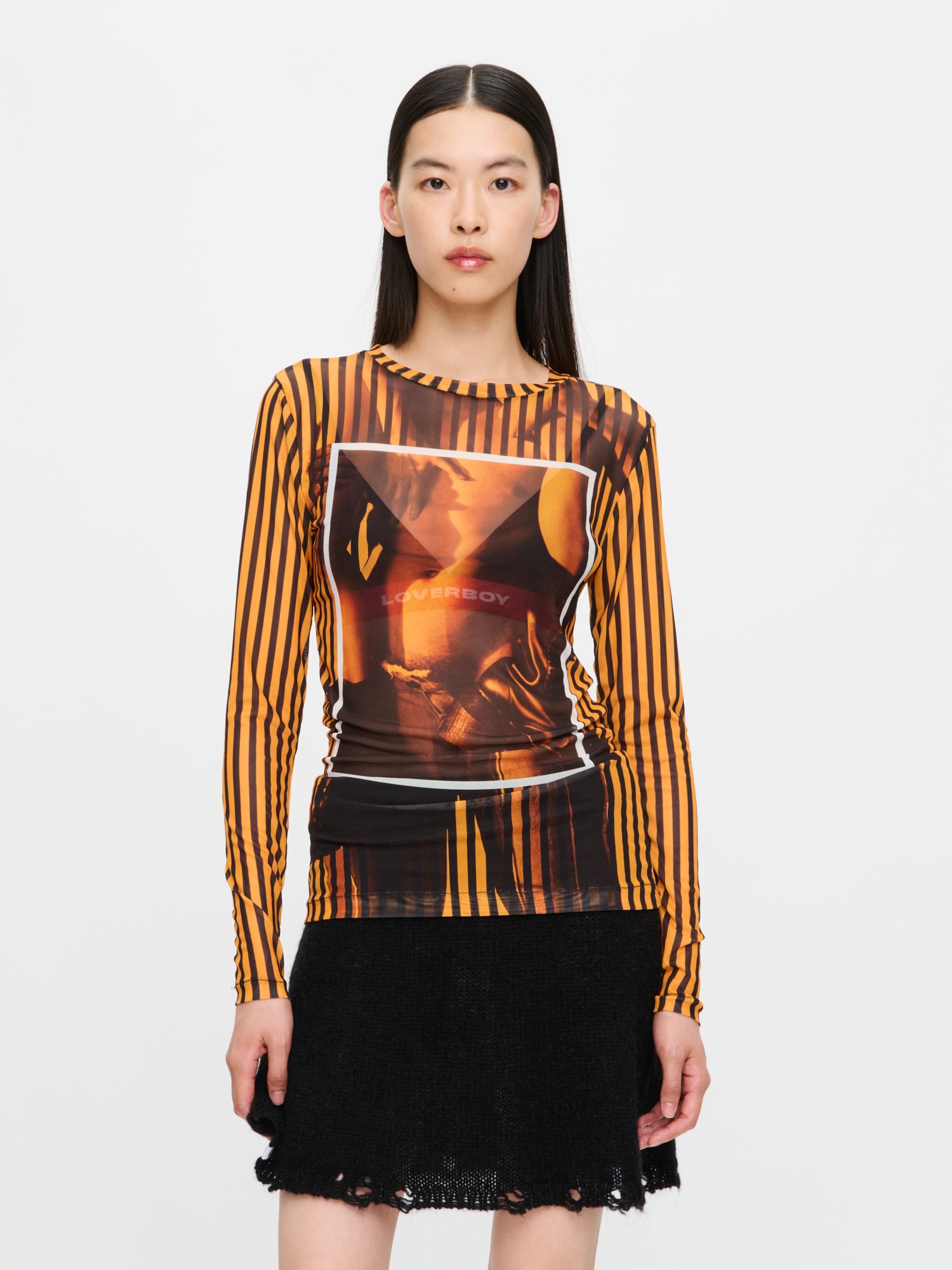 POWERMESH LONG SLEEVE TEE in ORANGE BLACK - Image 4